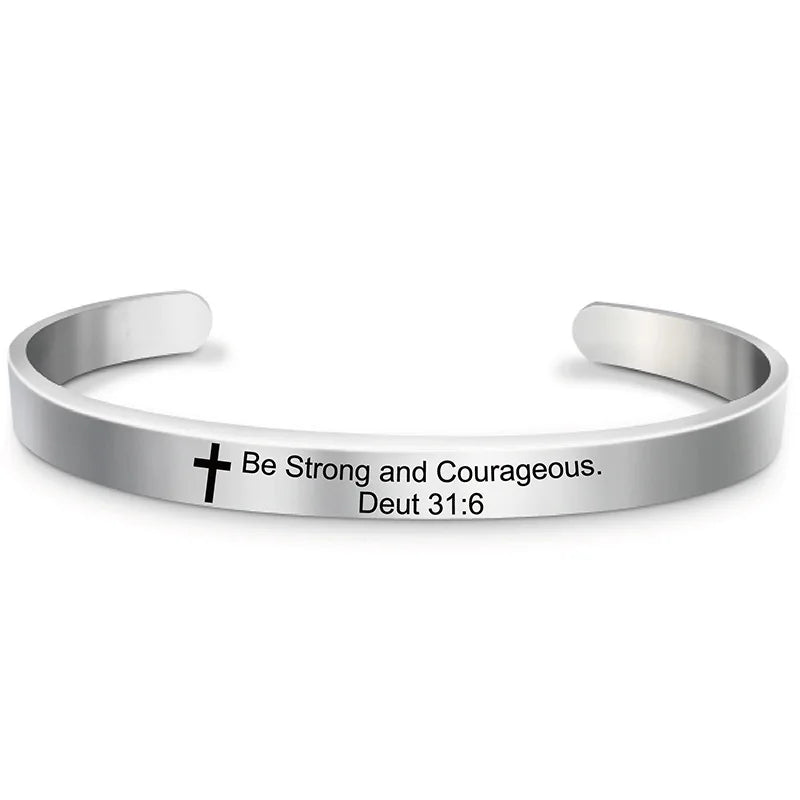 Classic Cross Bible Verse Stainless Steel Cuff Bracelet