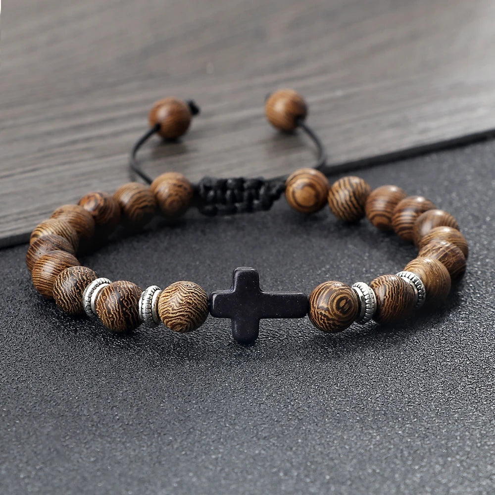 Handmade Natural Stone Wooden Beaded Bracelet