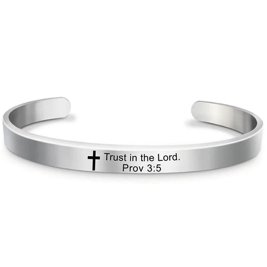 Classic Cross Bible Verse Stainless Steel Cuff Bracelet