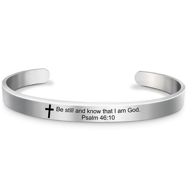 Classic Cross Bible Verse Stainless Steel Cuff Bracelet